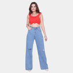 Load image into Gallery viewer, High Waist Wideleg Distressed Jeans
